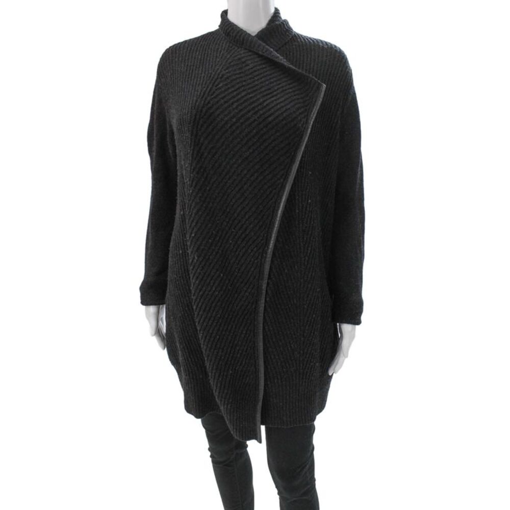 Vince Women Herringbone Collared Wool Blend Cardigan Gray Long Sleeve Size S